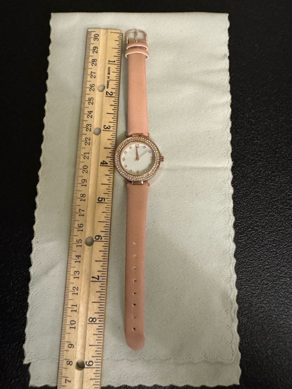 Women’s Pink Faux Leather Strap Watch with Crystal Bezel